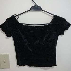 Black Velvet off the shoulder crop top
